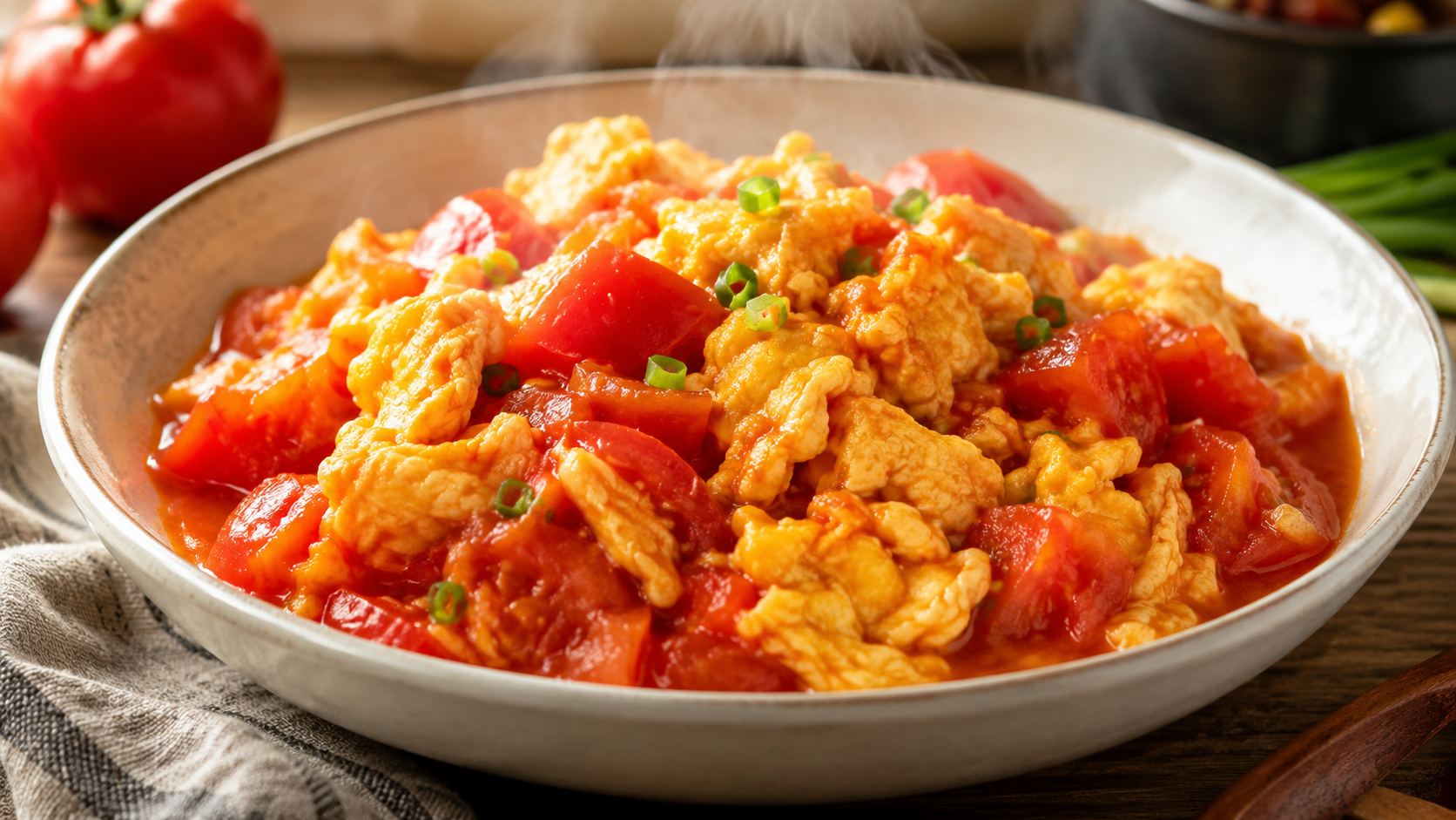 Tomato and Egg Stir-Fry Stir-fry plated dish