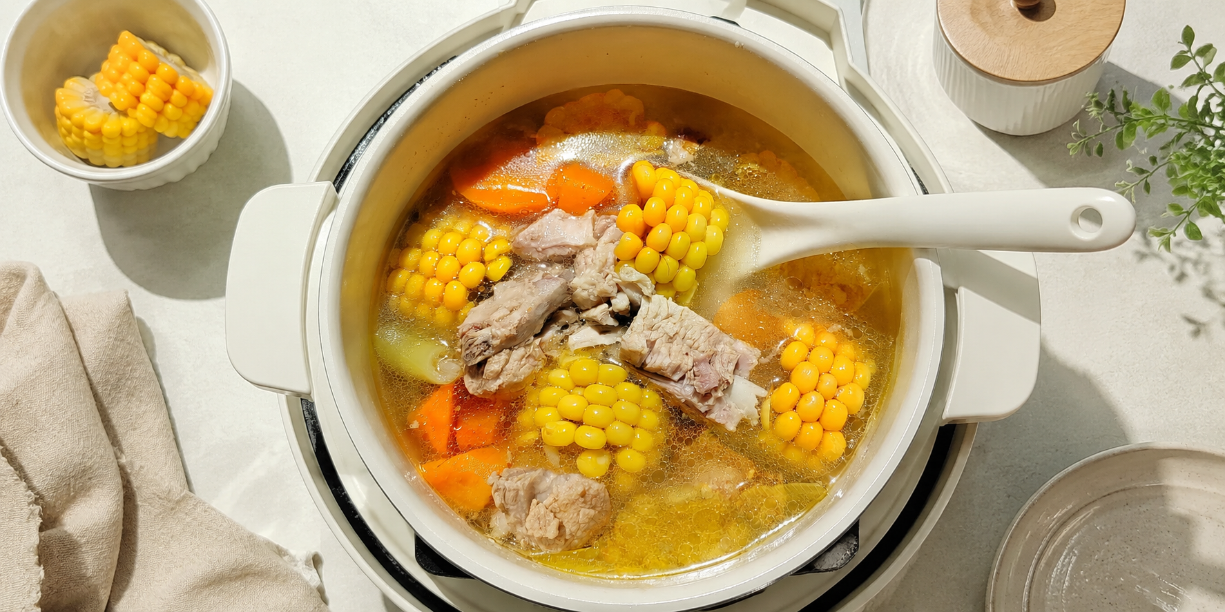 Corn and Pork Rib Soup Soup plated dish