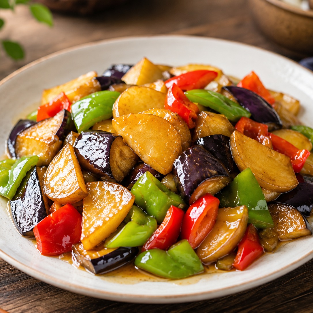 Di San Xian Stir-fry plated dish