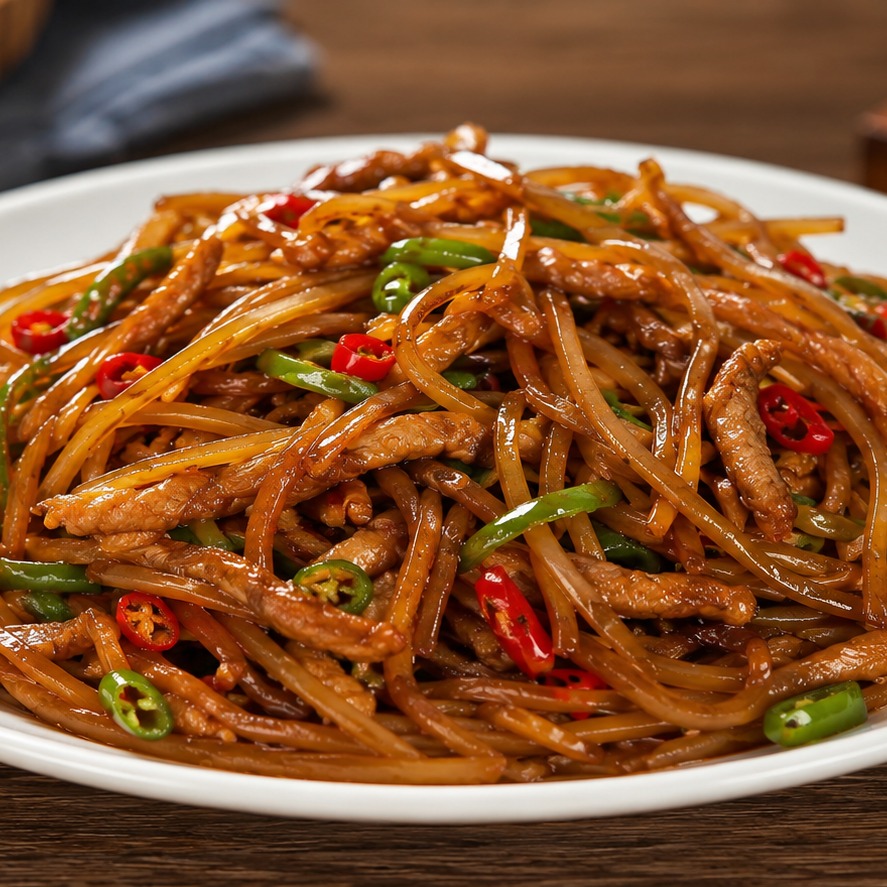 Shredded Potato & Pork Stir-Fry Stir-fry plated dish