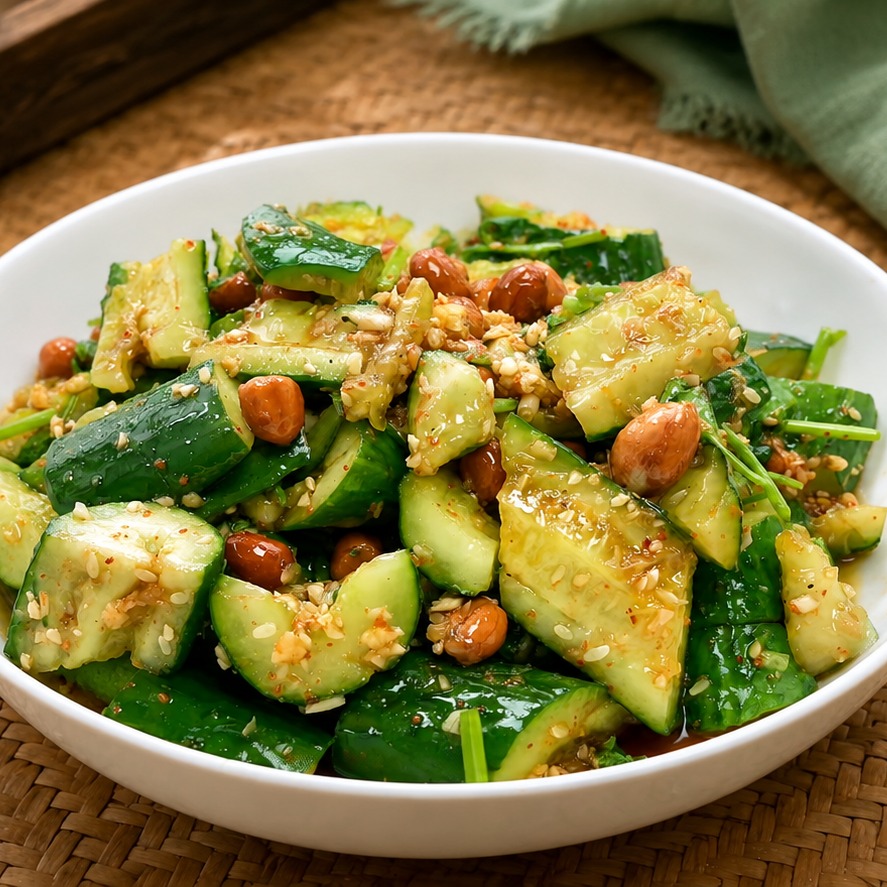 Chinese Smashed Cucumber Salad Cold-dressed plated dish