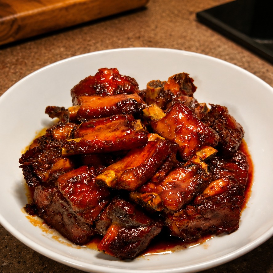 Sweet and Sour Pork Ribs Stir-fry plated dish