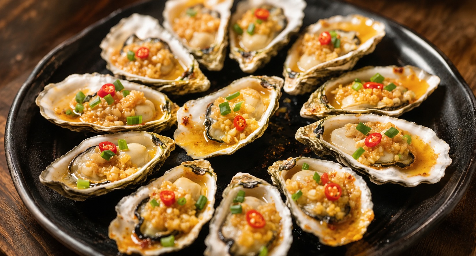 Garlic-Baked Oysters Bake plated dish