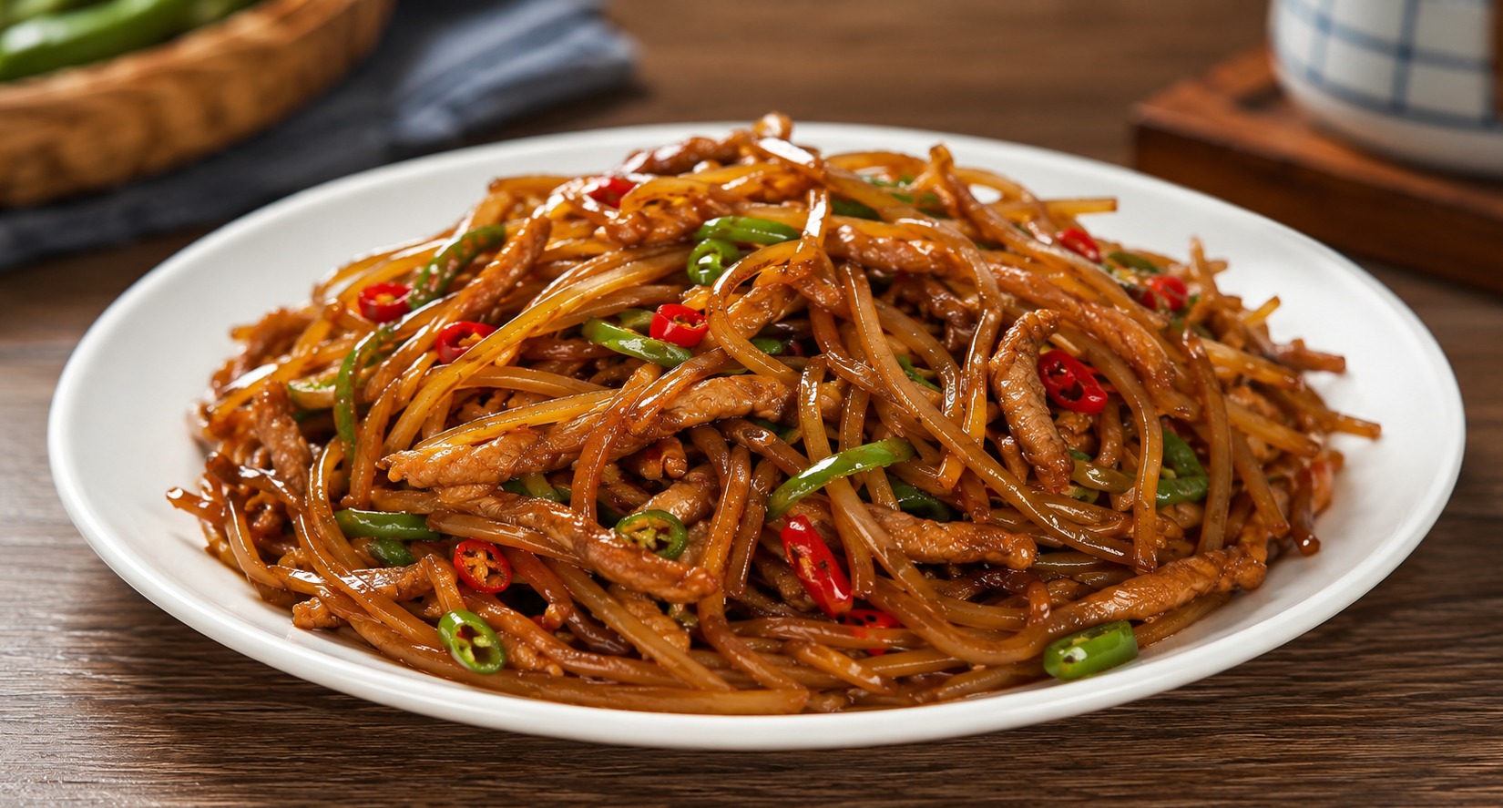 Shredded Potato & Pork Stir-Fry Stir-fry plated dish