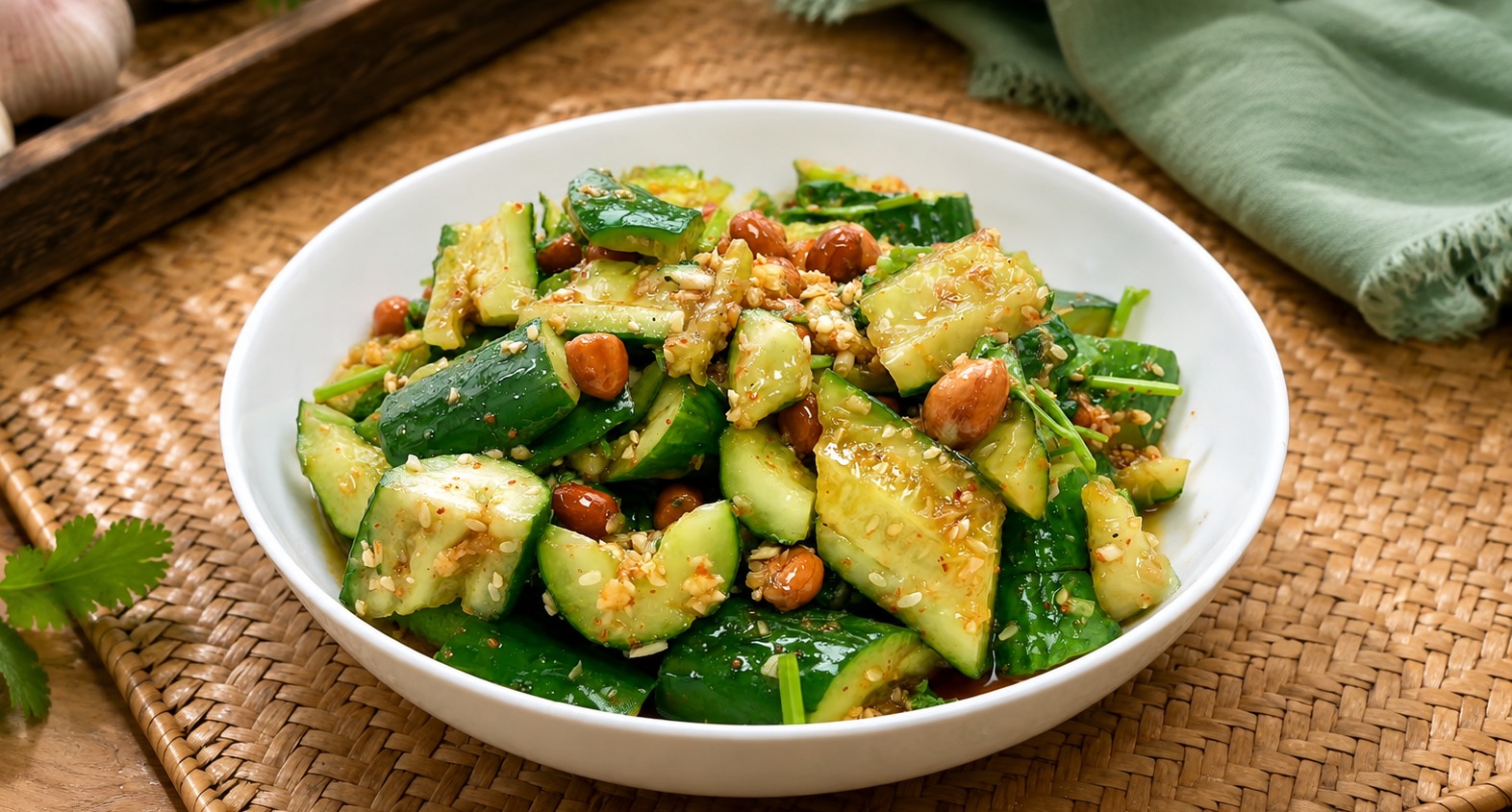 Chinese Smashed Cucumber Salad Cold-dressed plated dish